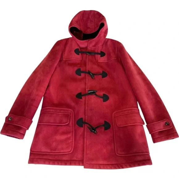 Ralph Lauren CHAPS Car Coat Women’s Faux Suede Red Hooded Cozy Jacket Size M - Picture 2 of 9